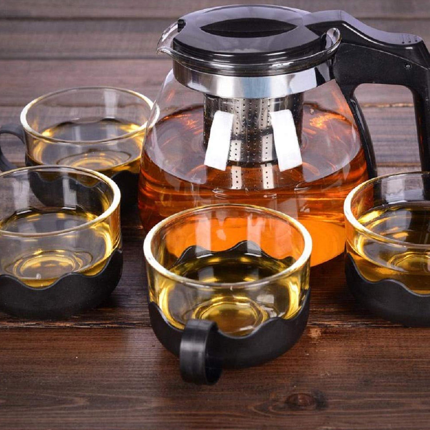 5886 Flame Proof Glass Kettle & Cup Set With Stainer High Quality Kettle Set For Home & Cafe Use (4 Cup & 1 Kettle) 5886 Flame Proof Glass Kettle & Cup Set With Stainer High Quality Kettle Set For Home & Cafe Use (4 Cup & 1 Kettle)